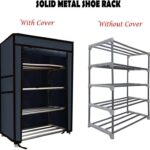 Multi Utility 4 Layer Metal Pipe with Non-Woven 100GSM Fabric Cover ShoeClothToyBooks Rack-Black