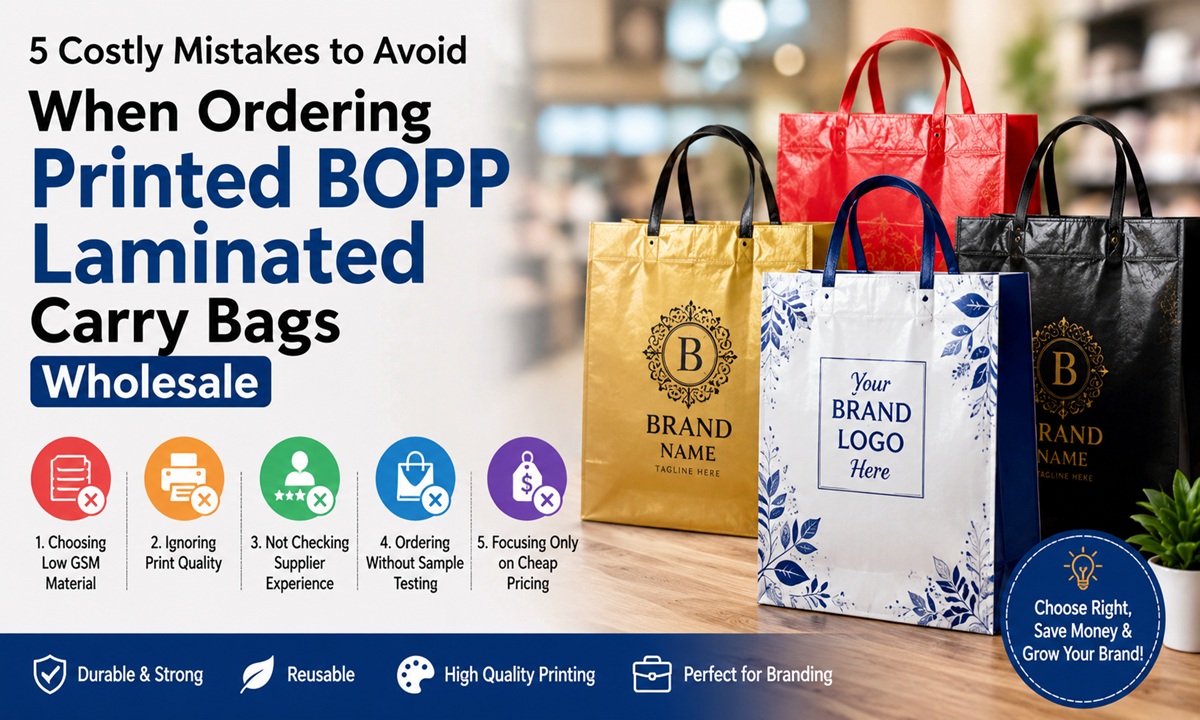 Printed BOPP laminated carry bags wholesale packaging for retail and grocery businesses